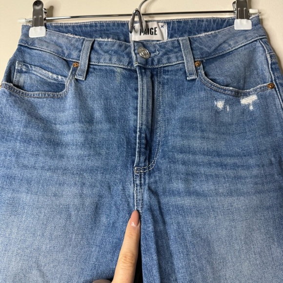 PAIGE High Rise Sarah Straight Ankle Cropped Raw Hem Jeans in Cowgirl Distressed - Picture 4 of 12